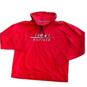 Tommy Hilfiger Red sweatshirt with Drawstring Neck and Thumbholes Petite XL